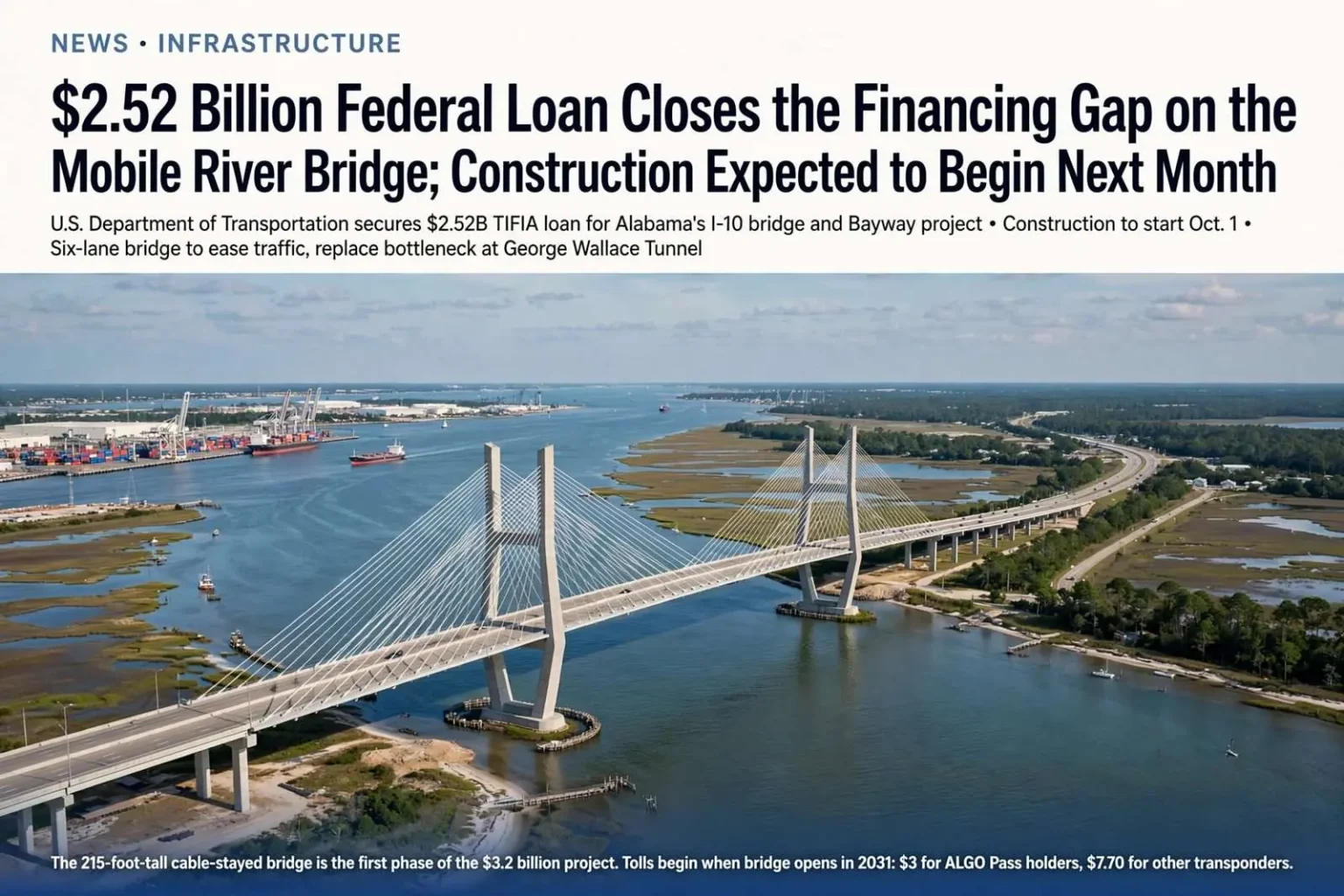 Illustration for the news story: $2.52 Billion Federal Loan Closes the Financing Gap on the Mobile River Bridge; Construction Expected to Begin Next Month