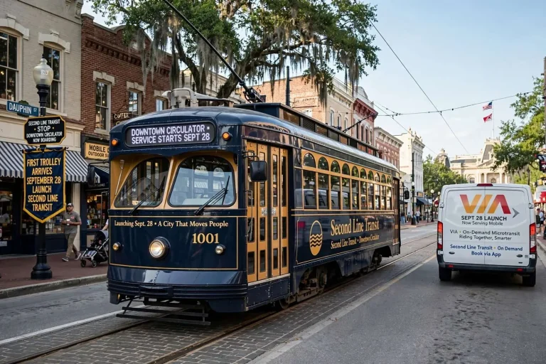 Illustration for the news story: Mobile Sets Sept. 28 Launch for Second Line Transit as First Trolley Arrives
