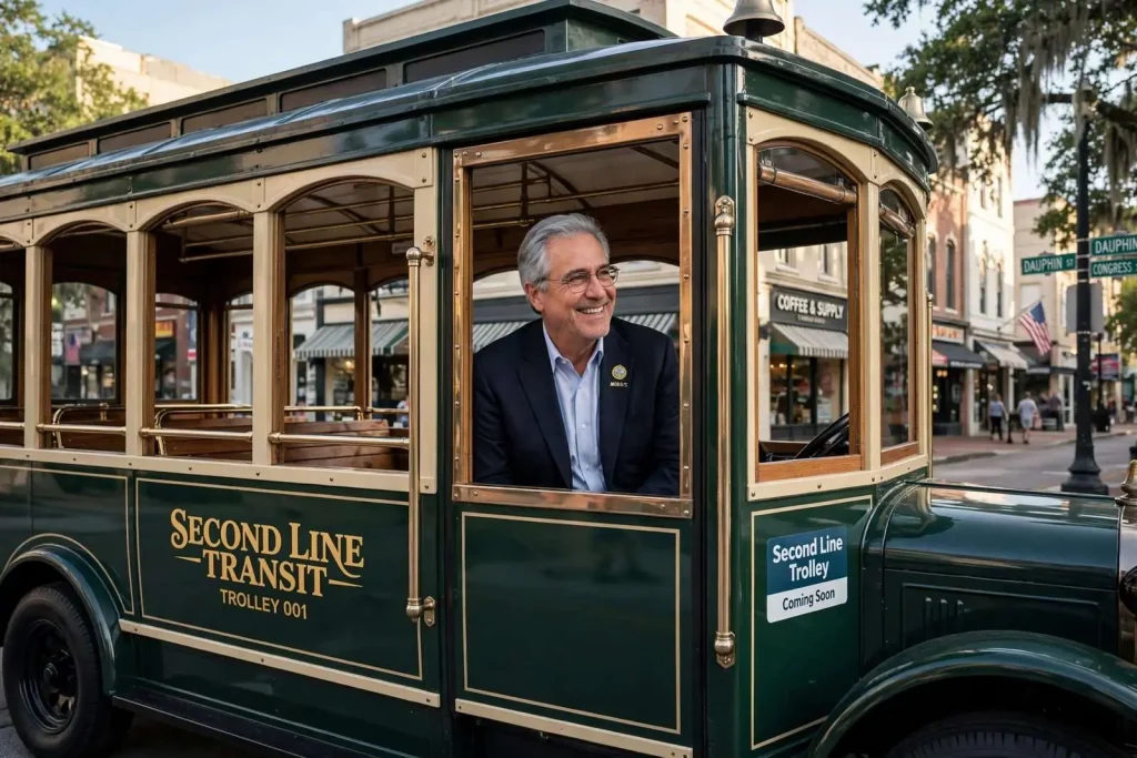 Illustration for the news story: Mobile Trolley Replicas Could Replace Entire City Bus Fleet Under Mayor’s Plan