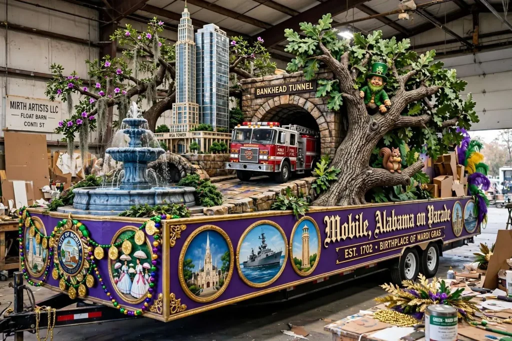 Illustration for the news story: Mobile Council Approves $55,725 City Mardi Gras Float in Tight 5-2 Vote