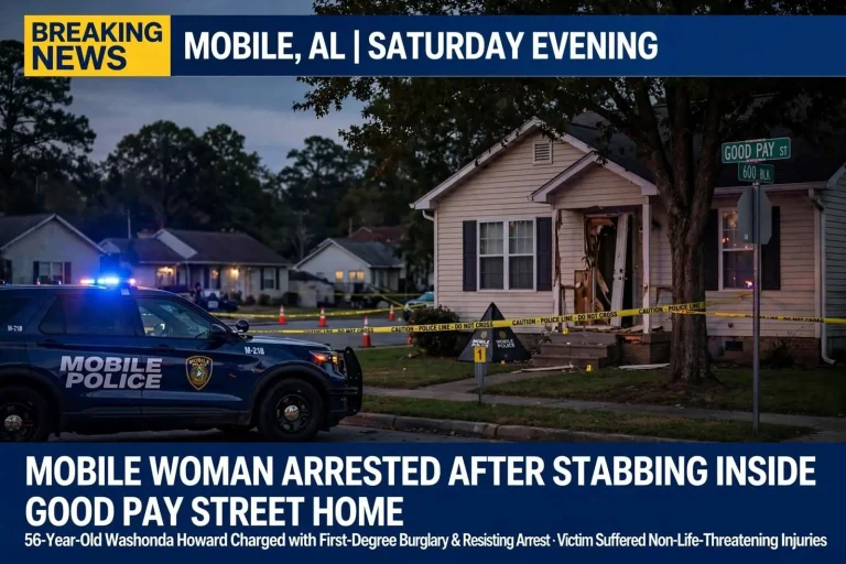 Illustration for the news story: Mobile Woman Arrested After Stabbing Inside Good Pay Street Home
