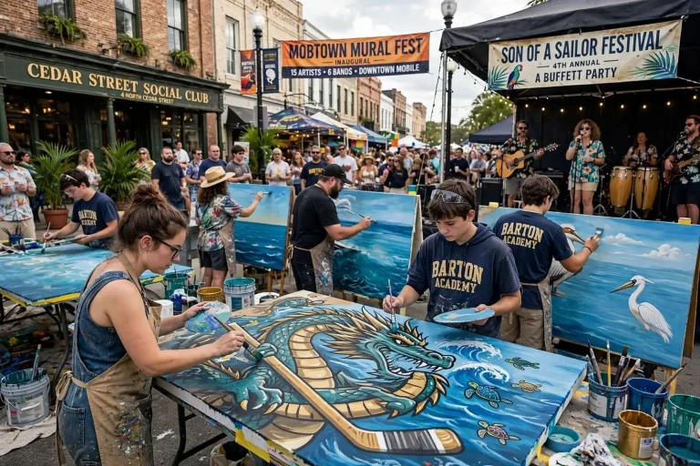 Illustration for the news story: Fifteen Artists and Six Bands: Mobtown Mural Fest and Son of a Sailor Take Over Downtown Mobile