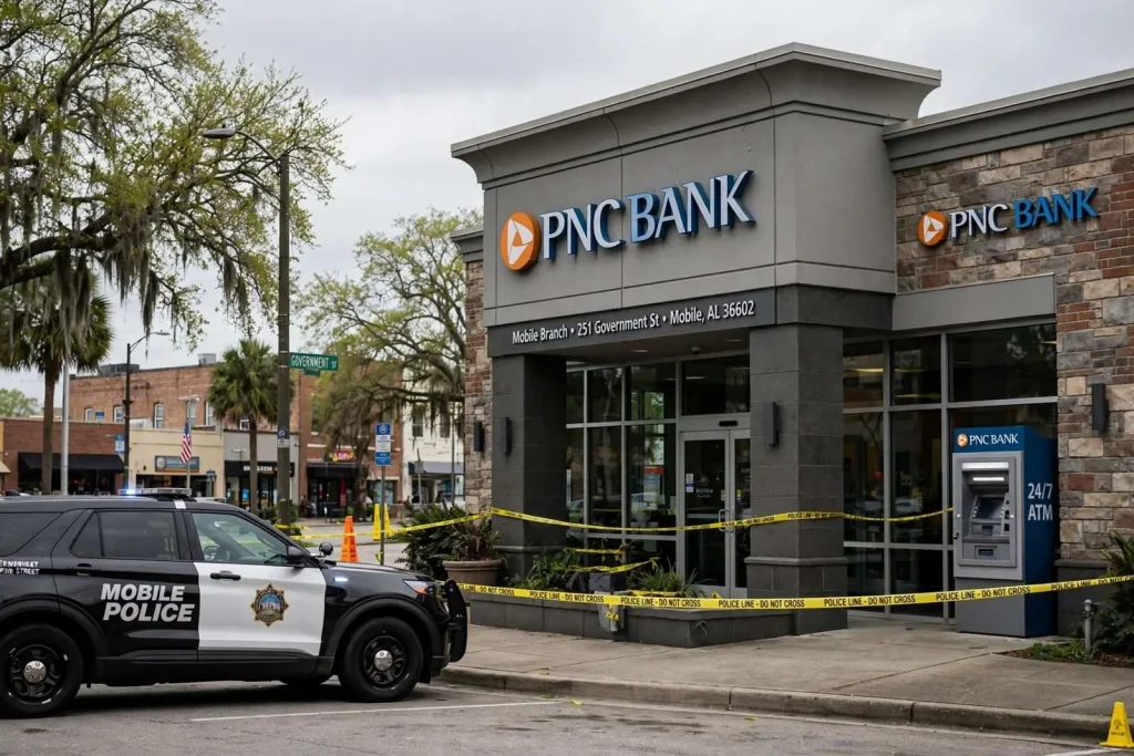 Illustration for the news story: Mobile Man Gets 37 Months in Federal Prison for Demand-Note Robbery of PNC Bank Branch