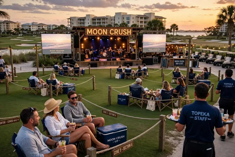 Illustration for the news story: Moon Crush: How a Former Music-Cruise Mogul Invented the ‘Music Vacation’ on Florida’s Emerald Coast