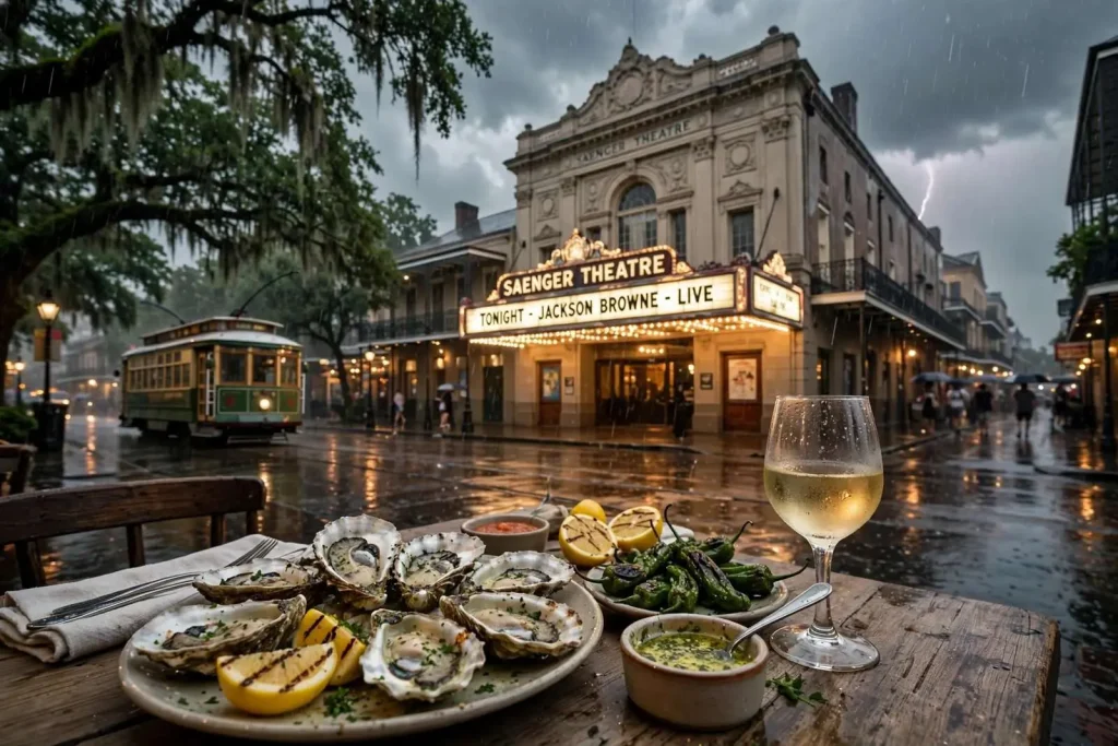 Illustration for the news story: Music and Food Soothe the Soul: A New Orleans Weekend of Oysters, Storms and Jackson Browne