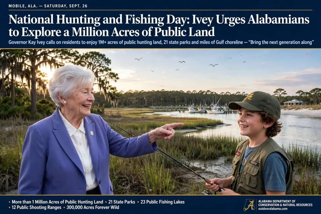 Illustration for the news story: National Hunting and Fishing Day: Ivey Urges Alabamians to Explore a Million Acres of Public Land