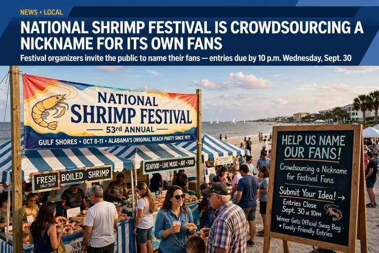 Illustration for the news story: The National Shrimp Festival Is Crowdsourcing a Nickname for Its Own Fans, and Entries Close Sept. 30