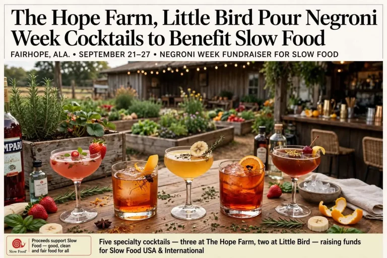 Illustration for the news story: The Hope Farm, Little Bird Pour Negroni Week Cocktails to Benefit Slow Food
