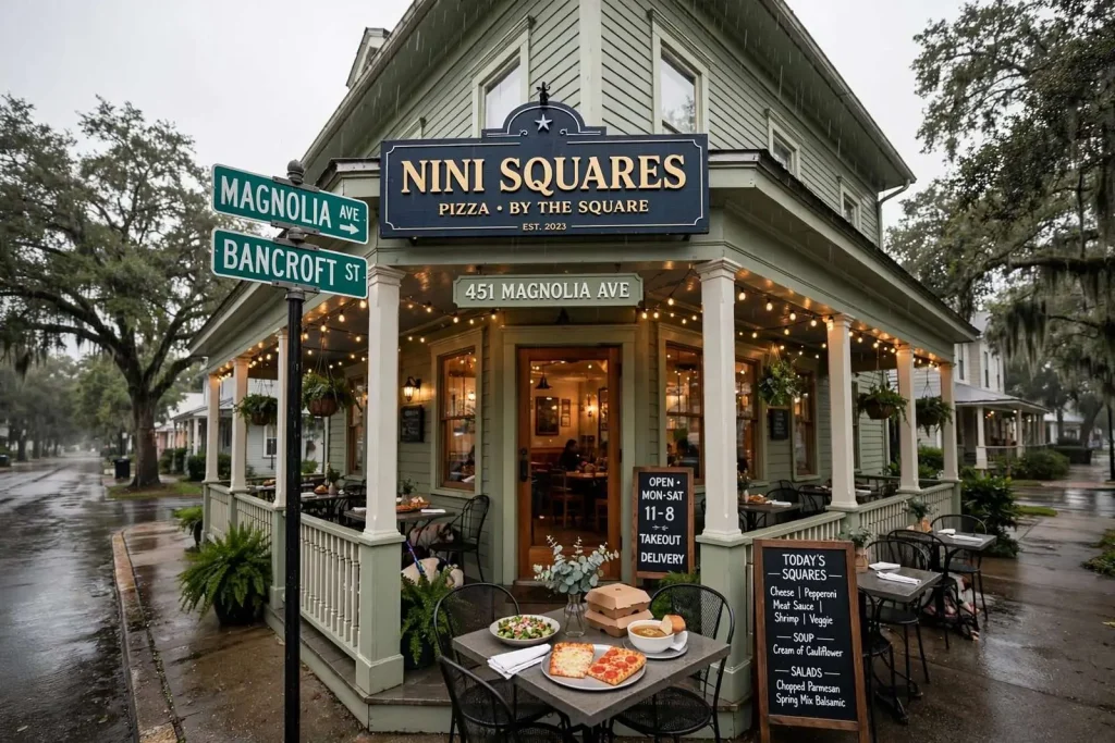 Illustration for the news story: Nini Squares: The Fairhope Corner Where Pizza Comes by the Square