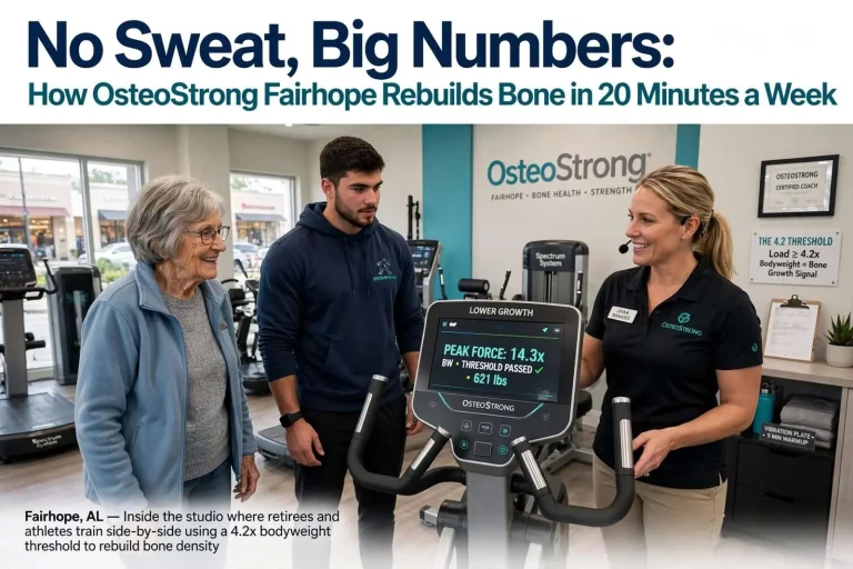 Illustration for the news story: No Sweat, Big Numbers: How OsteoStrong Fairhope Rebuilds Bone in 20 Minutes a Week