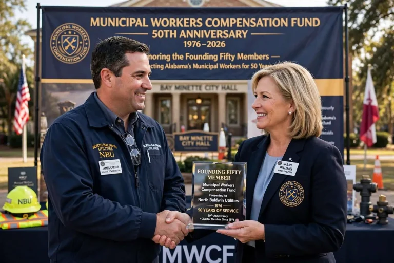 Illustration for the news story: North Baldwin Utilities Honored as ‘Founding Fifty’ Member as Municipal Workers Compensation Fund Turns 50