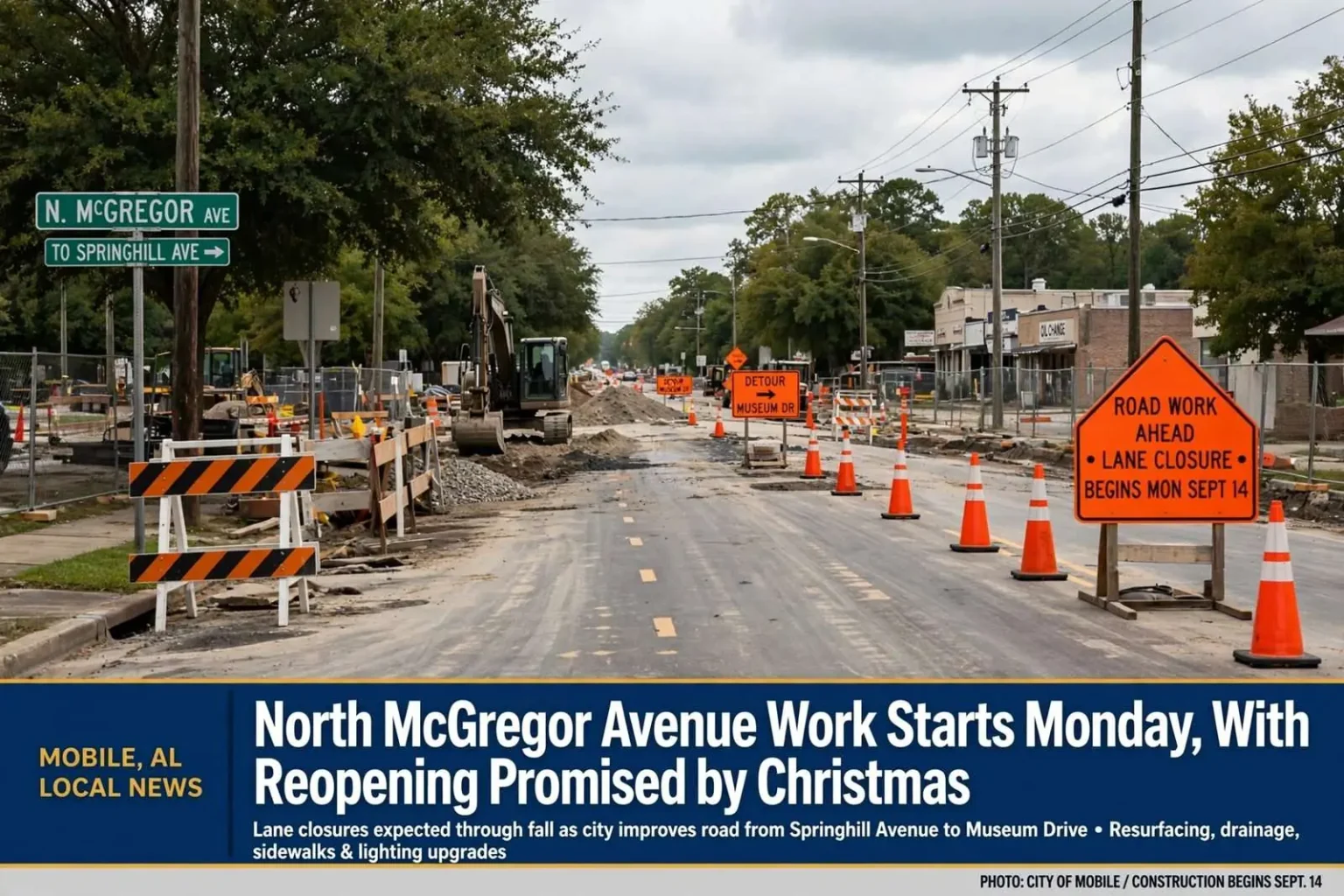 Illustration for the news story: North McGregor Avenue Work Starts Monday, With Full Reopening Promised by Christmas