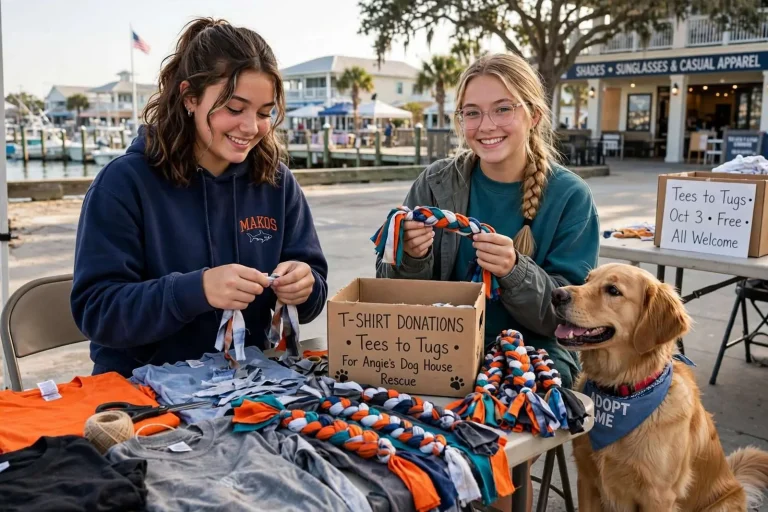 Illustration for the news story: Old Shirts, Happy Dogs: Orange Beach Juniors Launch Tees to Tugs for Rescue Pups