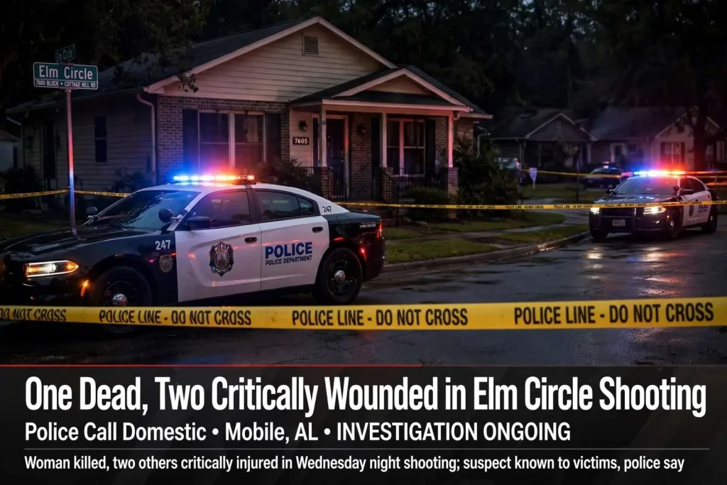Illustration for the news story: One Dead, Two Critically Wounded in Elm Circle Shooting Police Call Domestic