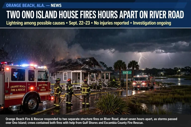 Illustration for the news story: Two Ono Island House Fires Hours Apart on River Road; Lightning Among Possible Causes