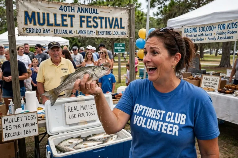 Illustration for the news story: Slippery, Sloppy and 40 Years Old: Perdido Bay’s Mullet Festival Turns a Fish Toss Into $30,000 for Kids
