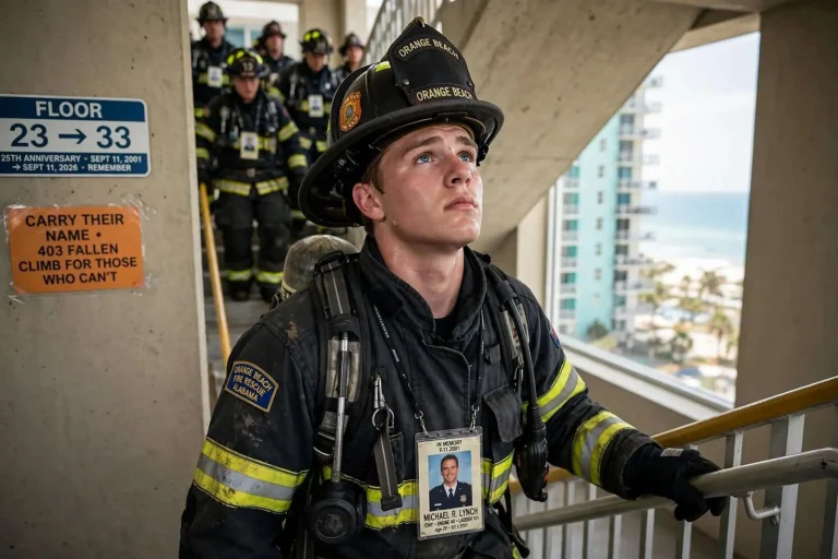 Illustration for the news story: Orange Beach Firefighters Climb 33 Floors for Names They Never Knew