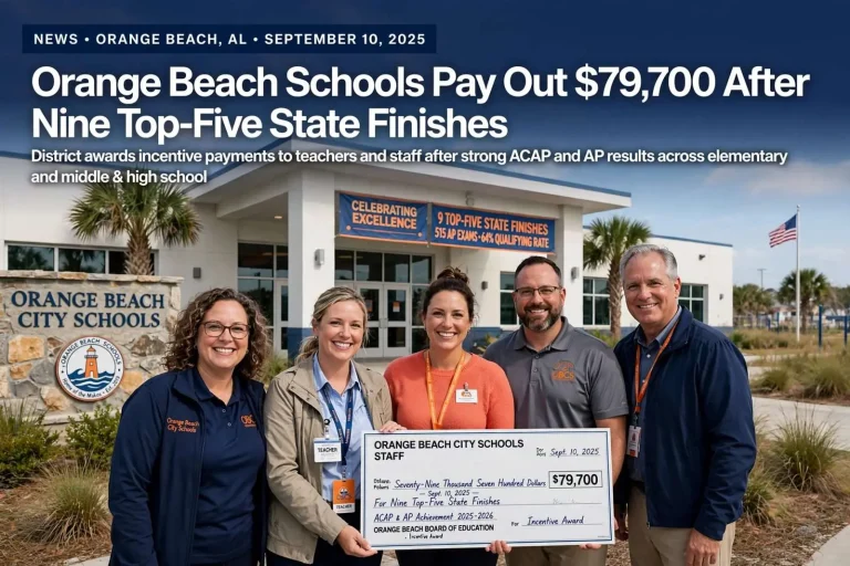 Illustration for the news story: Orange Beach Schools Pay Out $79,700 After Nine Top-Five State Finishes