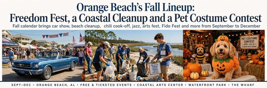 Illustration for the news story: Orange Beach’s Fall Lineup: Freedom Fest, a Coastal Cleanup and a Pet Costume Contest