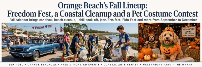 Illustration for the news story: Orange Beach’s Fall Lineup: Freedom Fest, a Coastal Cleanup and a Pet Costume Contest