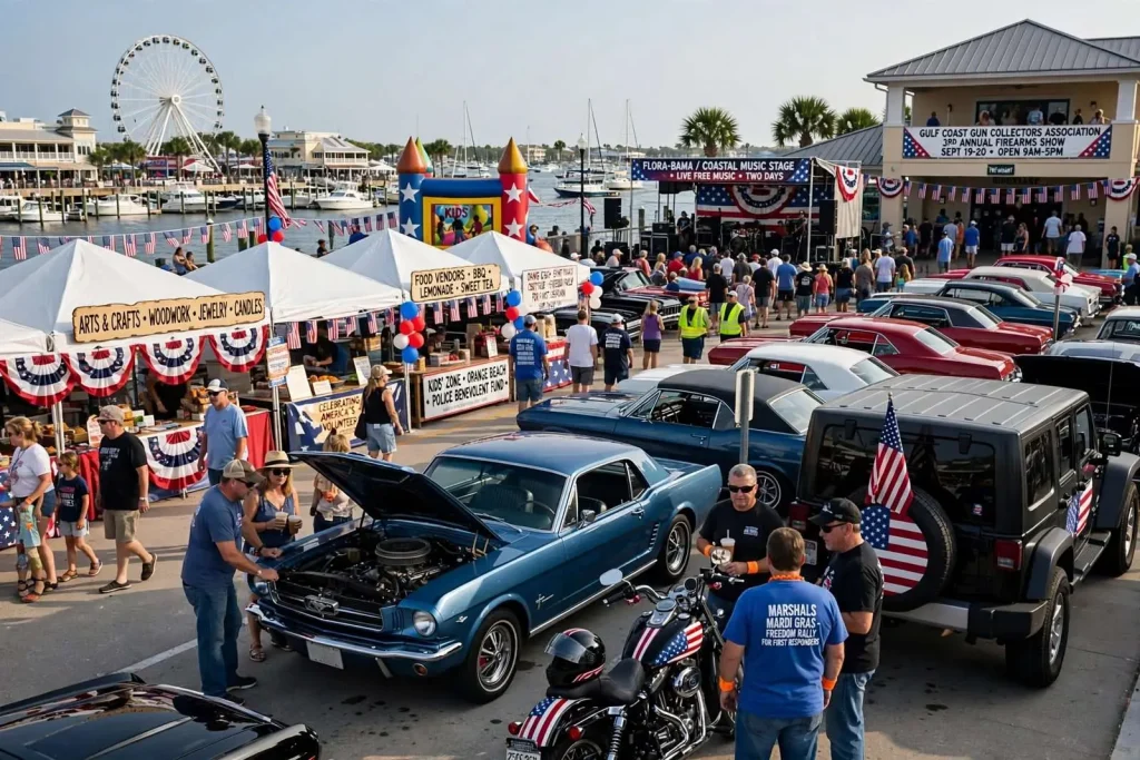 Illustration for the news story: Freedom Fest Fills The Wharf This Weekend With a Car Show, a Firearms Show and Two Days of Free Music