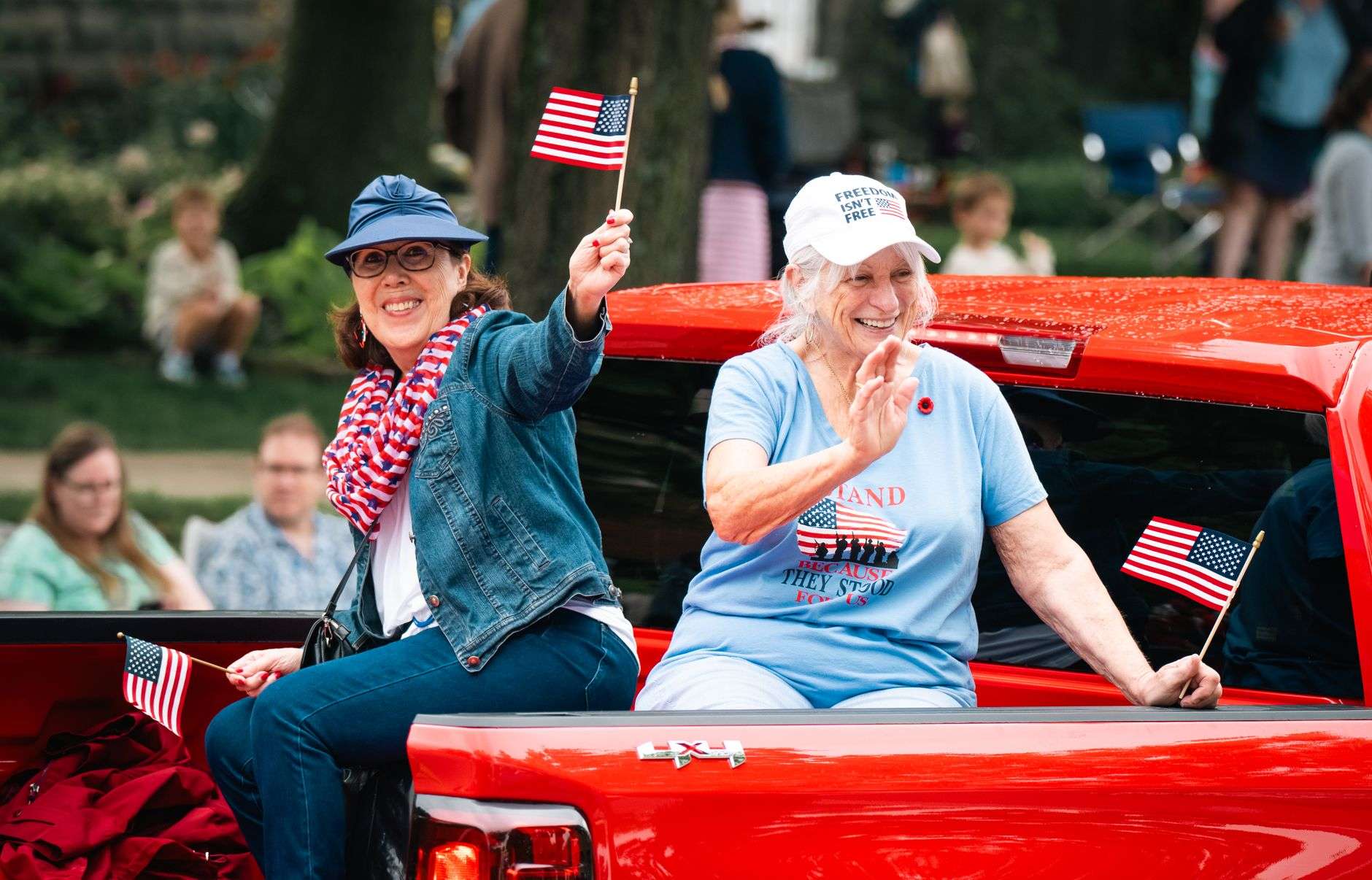American flags displayed at an outdoor festival