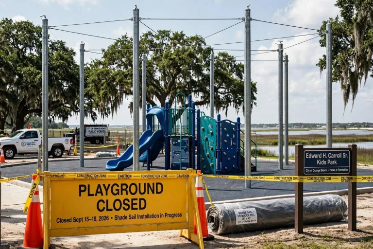 Illustration for the news story: Orange Beach Kids Park Playground Closes Four Days for Shade Sail Installation