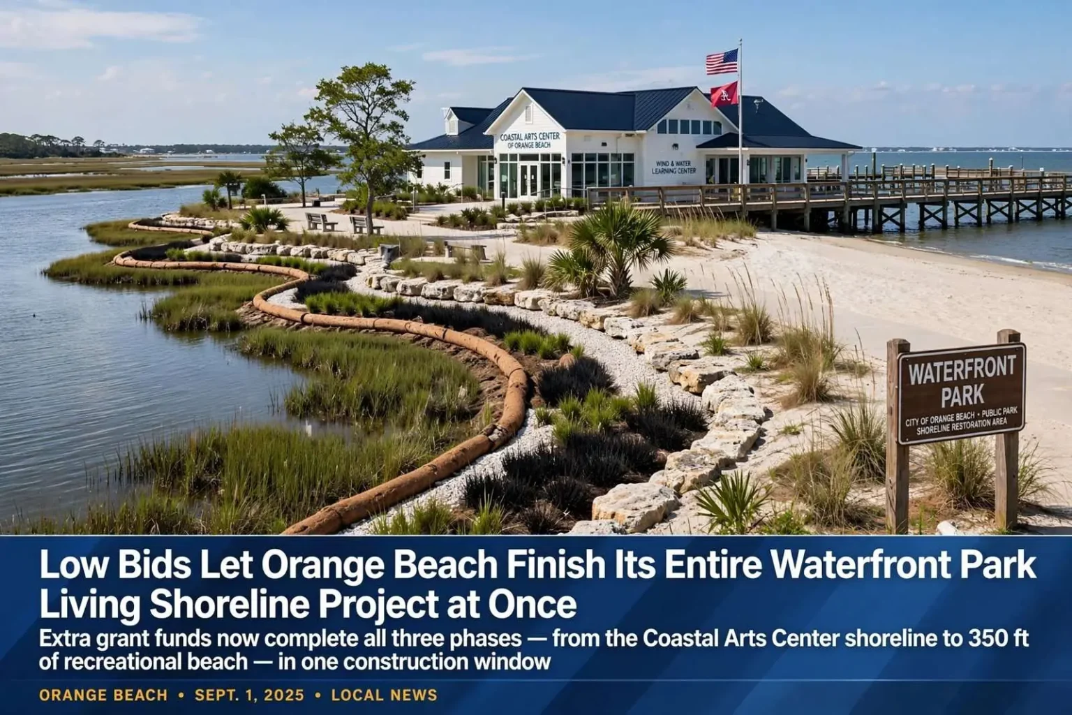 Illustration for the news story: Low Bids Let Orange Beach Finish Its Entire Waterfront Park Living Shoreline Project at Once