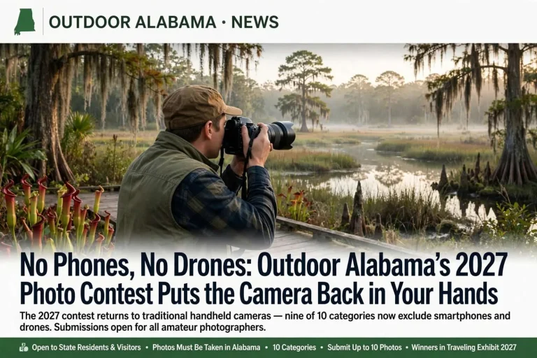 Illustration for the news story: No Phones, No Drones: Outdoor Alabama’s 2027 Photo Contest Puts the Camera Back in Your Hands