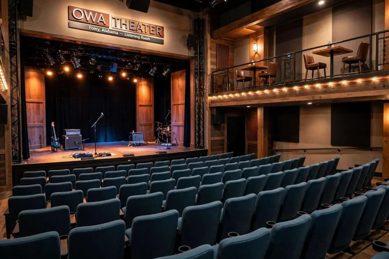 Illustration for the news story: OWA Theater in Foley Leans Into Its Listening-Room Size With Blues and Breakout Acts
