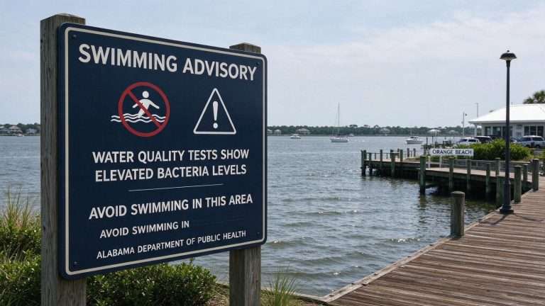 Illustration for the news story: Swimming Advisory Now Covers Wolf Bay at Orange Beach Waterfront Park, Joining Perdido Bay
