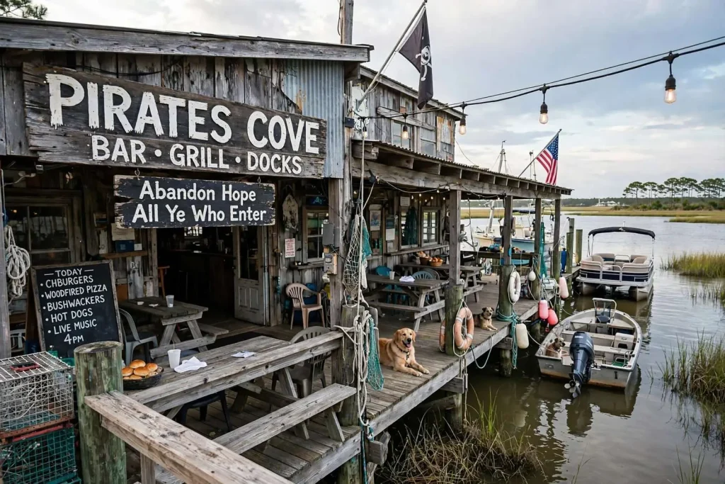 Illustration for the news story: Pirates Cove: The Least Pretentious, Best Dive Beach Bar on the Alabama Coast