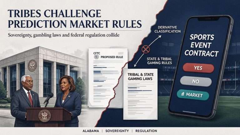 Illustration for the news story: Poarch Band of Creek Indians Tells Federal Regulators Sports Prediction Markets Violate Tribal and State Sovereignty