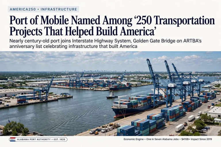 Illustration for the news story: Port of Mobile Named Among ‘250 Transportation Projects That Helped Build America’