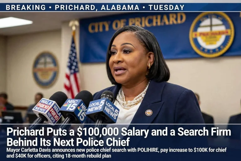 Illustration for the news story: Prichard Puts a $100,000 Salary and a Search Firm Behind Its Next Police Chief