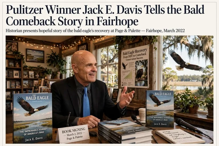 Illustration for the news story: Pulitzer Winner Jack E. Davis Tells the Bald Eagle’s Comeback Story in Fairhope