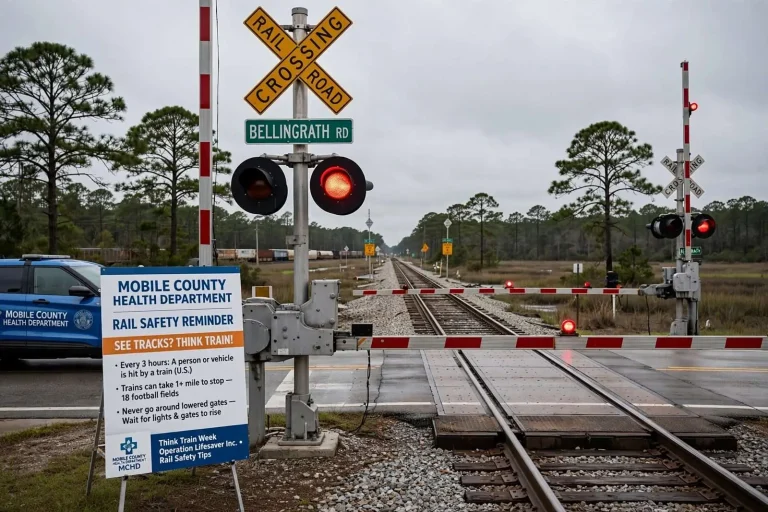 Illustration for the news story: See Tracks? Think Train: Mobile County Health Department Shares Rail Safety Tips After Deadly Theodore Crashes