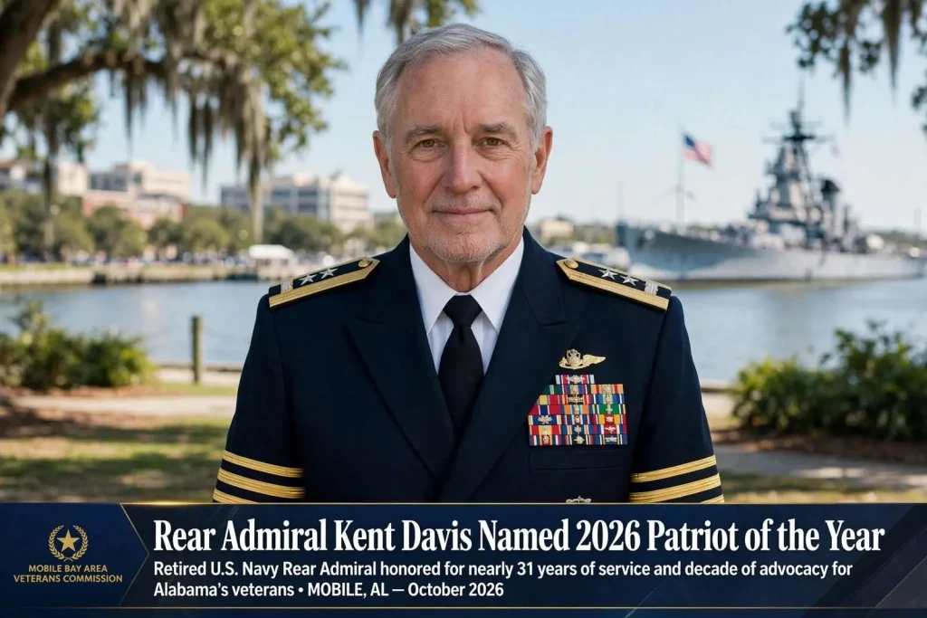 Illustration for the news story: Rear Admiral Kent Davis Named 2026 Patriot of the Year by the Mobile Bay Area Veterans Commission