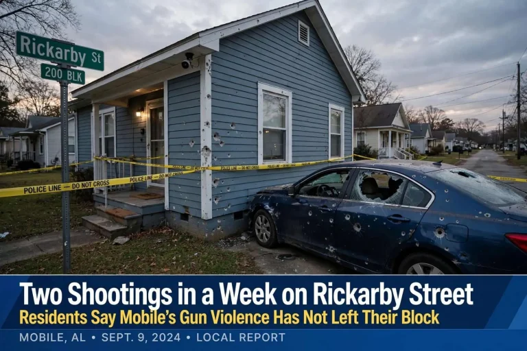 Illustration for the news story: Two Shootings in a Week on Rickarby Street: Residents Say Mobile’s Gun Violence Has Not Left Their Block