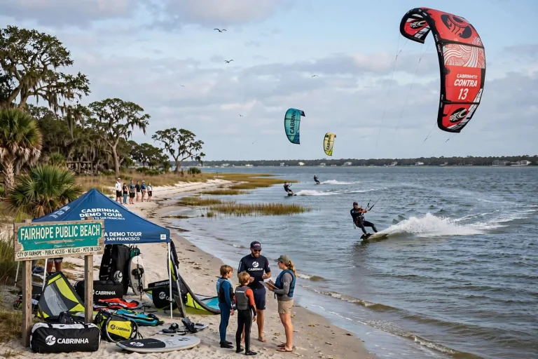 Illustration for the news story: Riding the Wind on Mobile Bay: Kitesurfing Comes to the Fairhope Public Beach