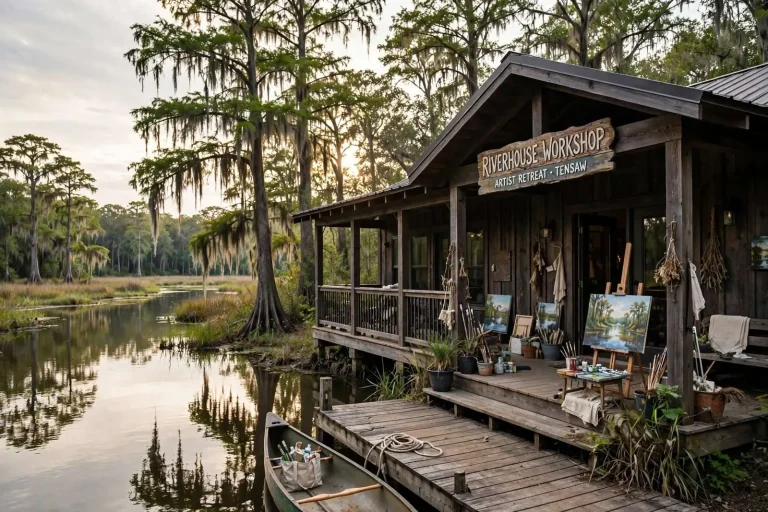 Illustration for the news story: Riverhouse Workshop: An Artist Retreat Takes Root in the Wilds of Tensaw