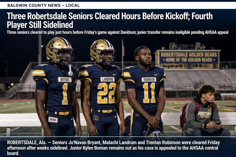 Illustration for the news story: Three Robertsdale Seniors Cleared Hours Before Kickoff; Fourth Player Still Sidelined