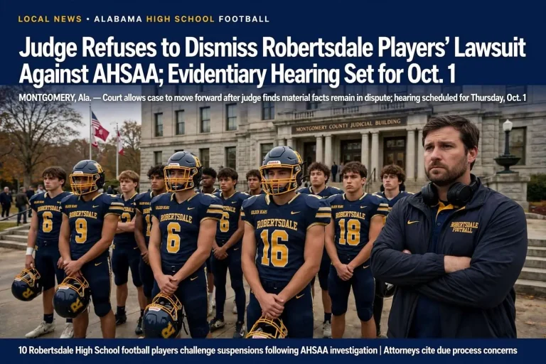 Illustration for the news story: Judge Refuses to Dismiss Robertsdale Players’ Lawsuit Against AHSAA; Evidentiary Hearing Set for Oct. 1