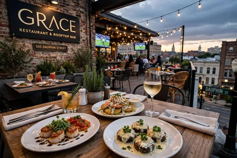 Illustration for the news story: Rooftop Views and Small Plates on Dauphin Street: Inside Grace Restaurant and Rooftop Bar