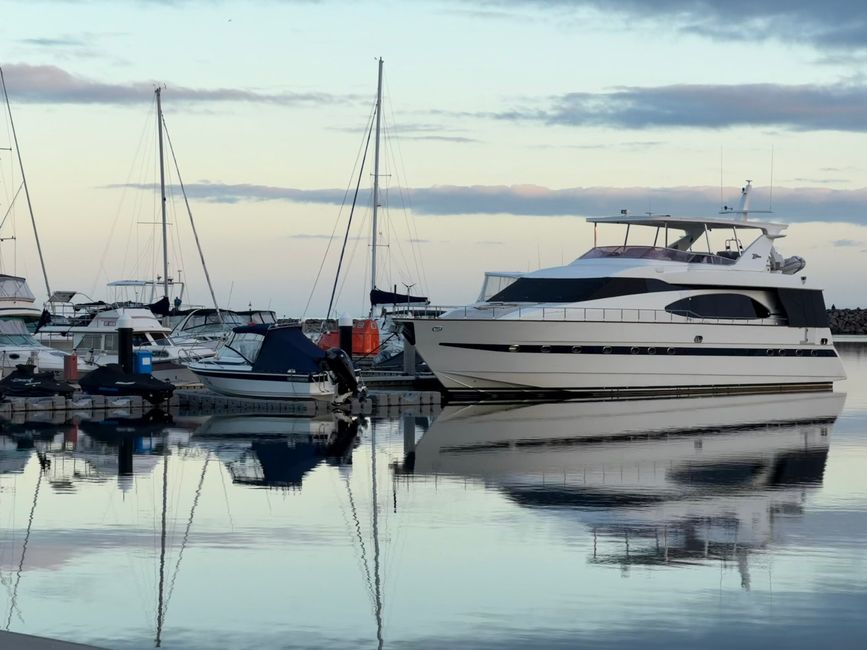 Large yachts moored at a boatyard and marina on the Intracoastal Waterway