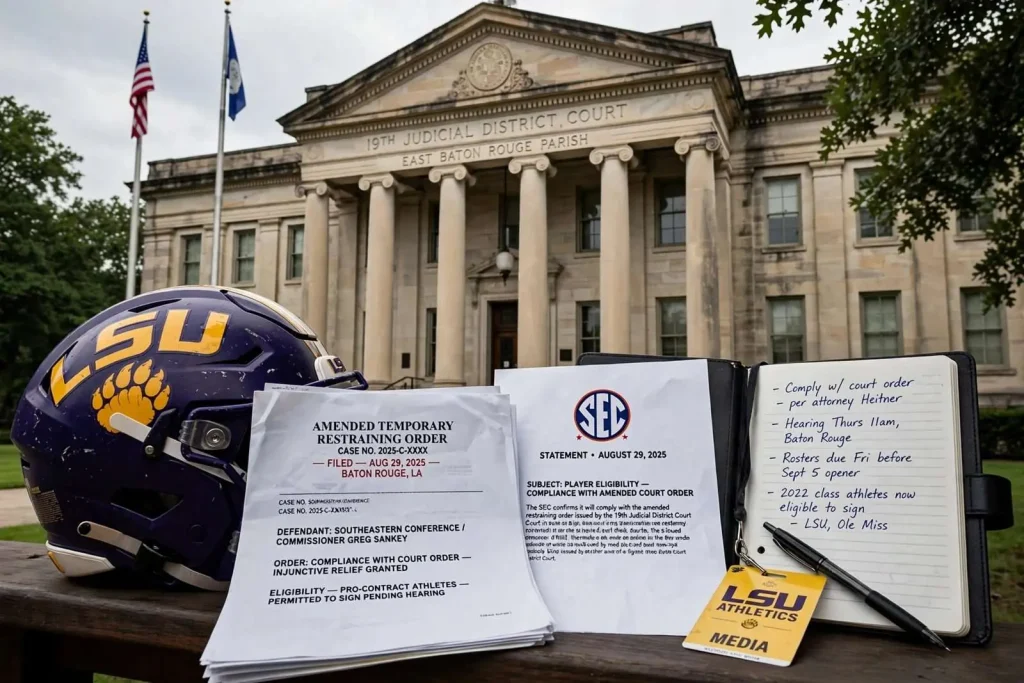 Illustration for the news story: SEC to Comply With Court Order, Clearing Path for Pro-Contract Athletes to Sign Before Season Opener