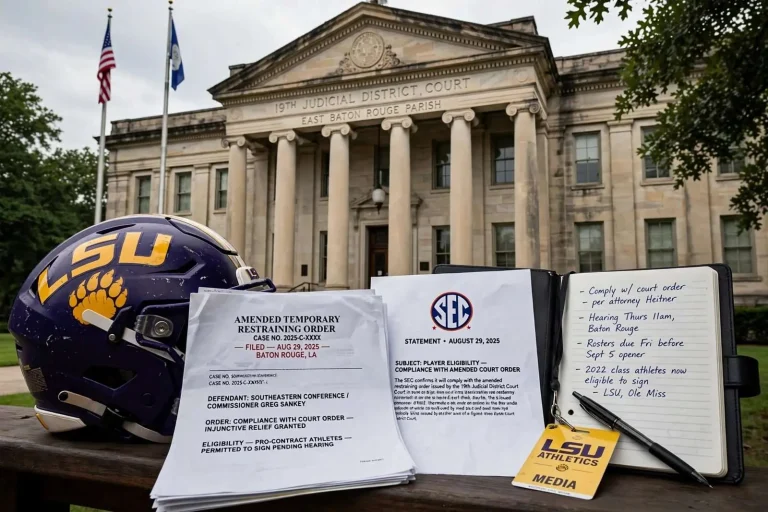 Illustration for the news story: SEC to Comply With Court Order, Clearing Path for Pro-Contract Athletes to Sign Before Season Opener
