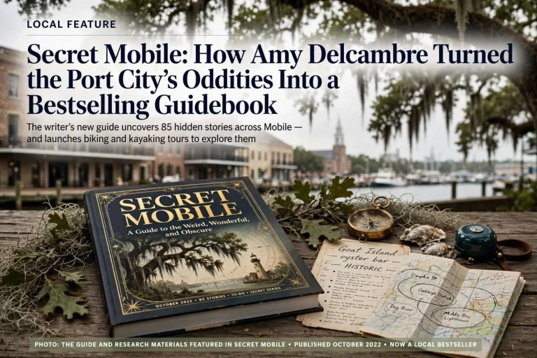 Illustration for the news story: Secret Mobile: How Amy Delcambre Turned the Port City’s Oddities Into a Bestselling Guidebook