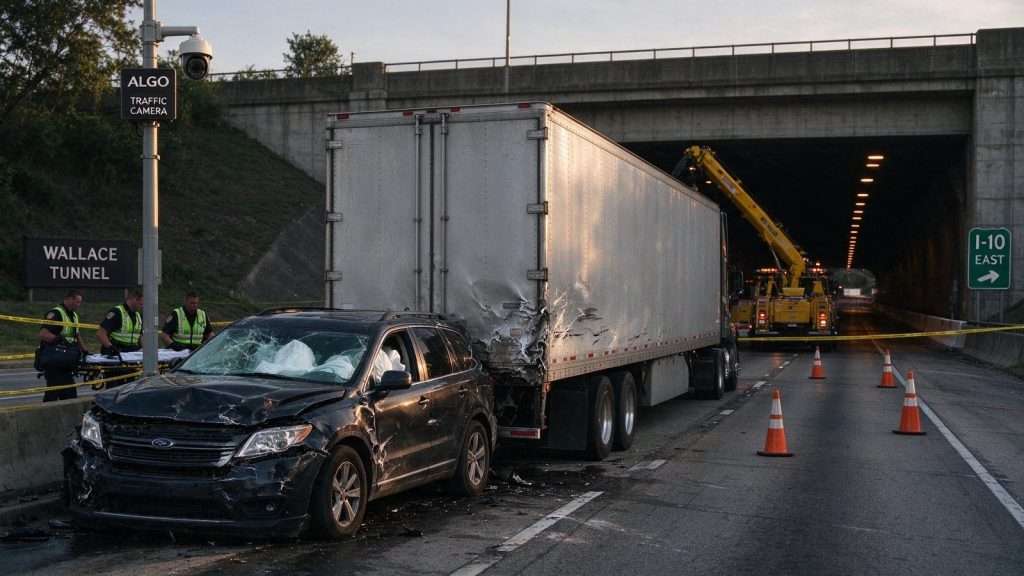 Illustration for the news story: Semi and SUV Collide at the Wallace Tunnel, Shutting Down I-10 Eastbound
