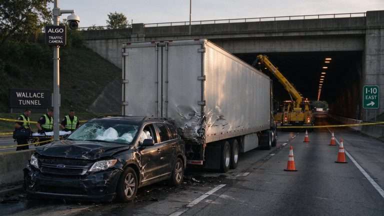 Illustration for the news story: Semi and SUV Collide at the Wallace Tunnel, Shutting Down I-10 Eastbound